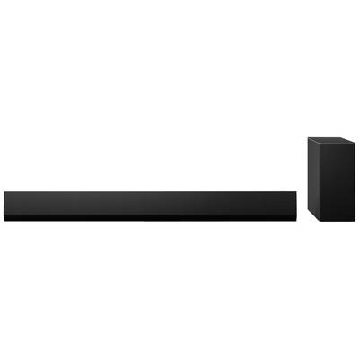 Barre de son noire et caisson de basses vertical côte à côte, illustrant un ensemble audio moderne pour un son amélioré dans les systèmes home-cinéma.