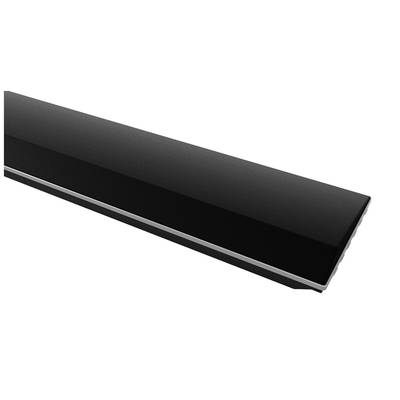 Barre de son noire à surface légèrement brillante, vue latérale. Idéale pour un son de haute qualité avec les téléviseurs à écran plat.