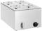 Bain-marie en acier inoxydable avec six bacs GN et robinet, régulateur de température sur le côté. Idéal pour buffets ou cuisines professionnelles.
