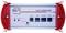 Appareil électronique rouge et blanc de Tams Elektronik avec plusieurs connexions. Texte : 'mc²', 'GO', 'STOP', 'CAN', 'LNet', 'EasyNet', 'XNet', 'rec'.