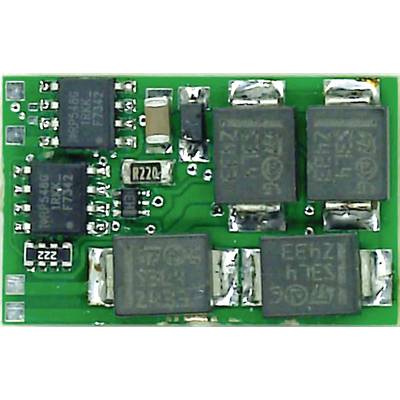 Petit composant électronique vert avec plusieurs puces noires et des contacts argentés sur un circuit imprimé.