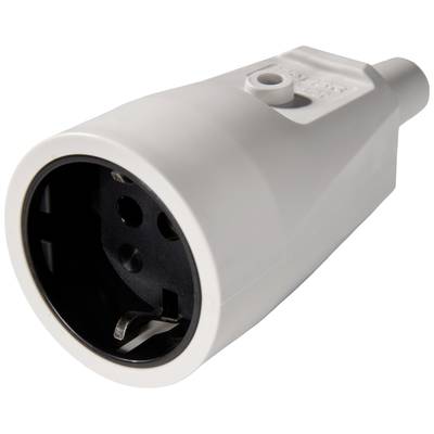 Adaptateur de prise blanc à deux broches avec broche de terre, compatible avec les prises Schuko.