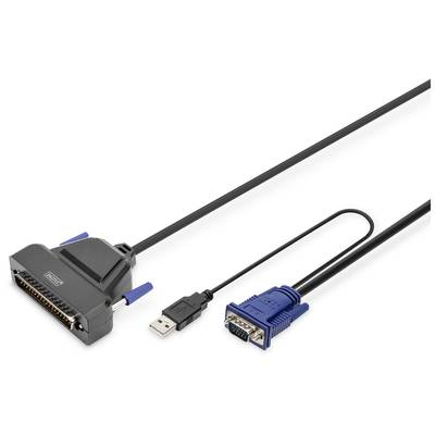 Câble avec connecteurs parallèle, USB et VGA, adapté pour raccorder des ordinateurs à différents périphériques ou écrans.