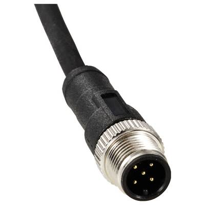 Câble noir avec fiche ronde argentée et cinq broches dorées, pour connexions électroniques.