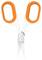 Des ciseaux blancs avec des poignées orange, légèrement ouverts. Adaptés pour une coupe précise.