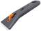 Raclette en plastique grise avec un mécanisme de verrouillage de sécurité orange et une lame. Conçue pour une utilisation sûre lors du nettoyage des surfaces.