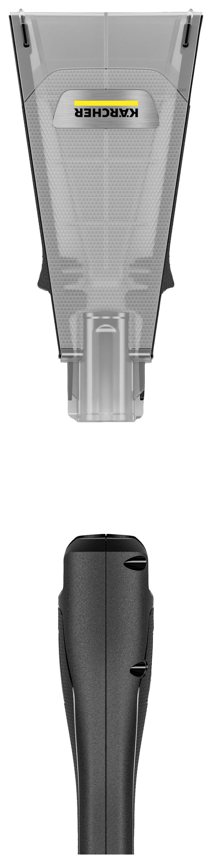 Une pièce de buse grise, conique, d'un appareil de nettoyage Kärcher. Le logo Kärcher est placé au centre en haut.