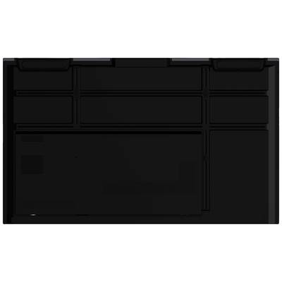 Un objet noir rectangulaire avec plusieurs lignes verticales et horizontales sur sa surface.