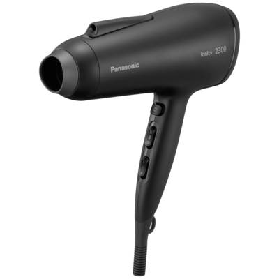 Sèche-cheveux noir portant l'inscription 'Panasonic Ionity 2300', montrant les boutons de réglage et le cordon d'alimentation.