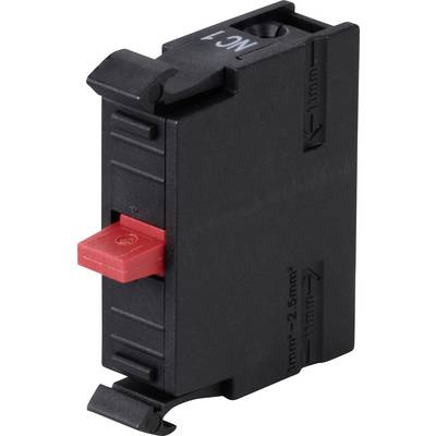 Bloc de commutation électrique noir avec actionnneur rouge, portant l'inscription 'NC1'. Adapté pour des conducteurs de 1 à 2,5 mm².
