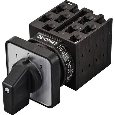 Commutateur noir avec façade avant argentée, numéroté de 0 à 2. Utilisé pour les commandes et circuits électriques.