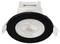 Spot LED encastrable avec bordure noire, boîtier rond et ampoule visible, adapté pour une installation au plafond.
