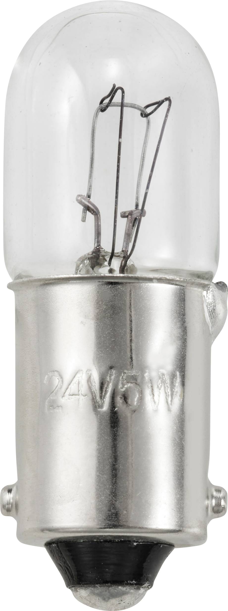 Une ampoule à filament avec douille métallique, marquée '24V 5W'.