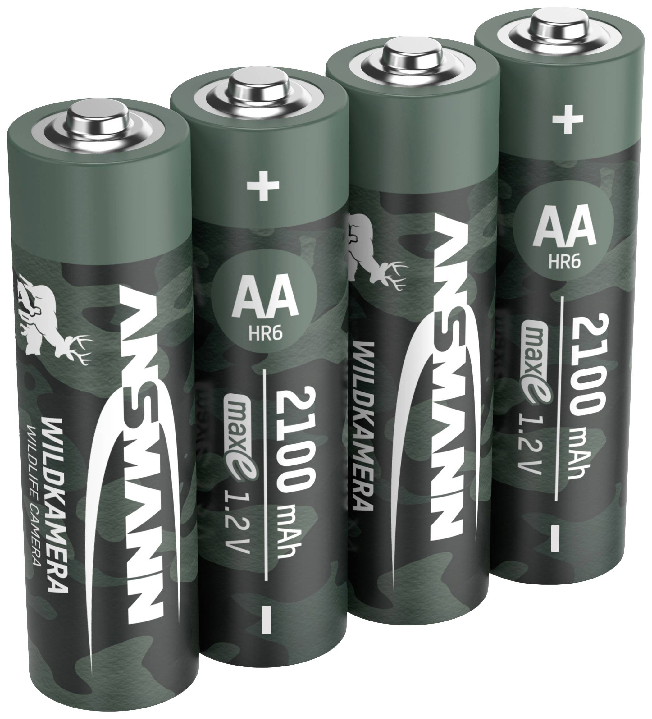 Quatre piles AA vertes de 2100 mAh, adaptées aux caméras de chasse.