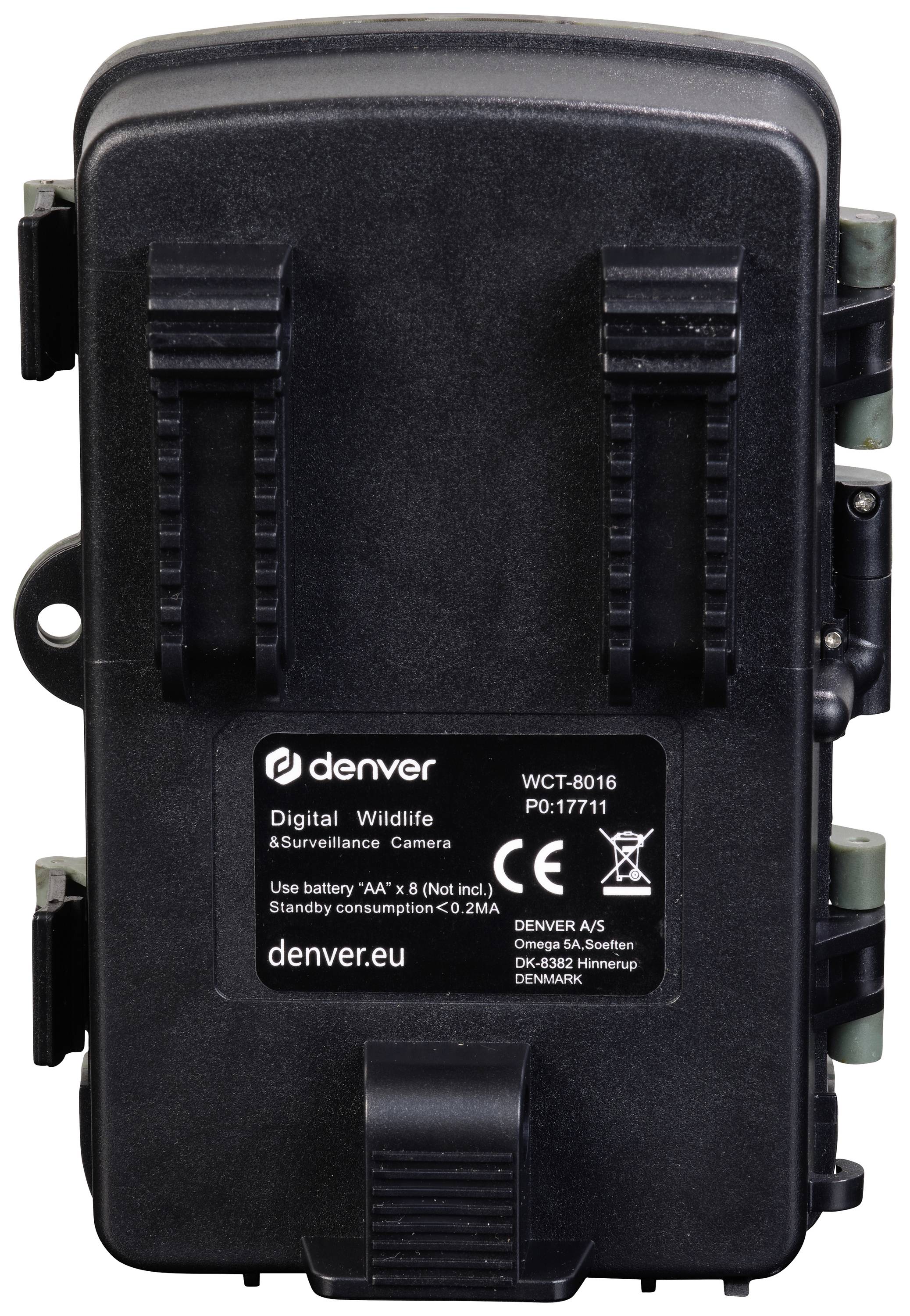 Appareil noir, rectangulaire, muni de plusieurs pinces de fixation, étiqueté comme une 'Caméra numérique de faune et de surveillance' de Denver.