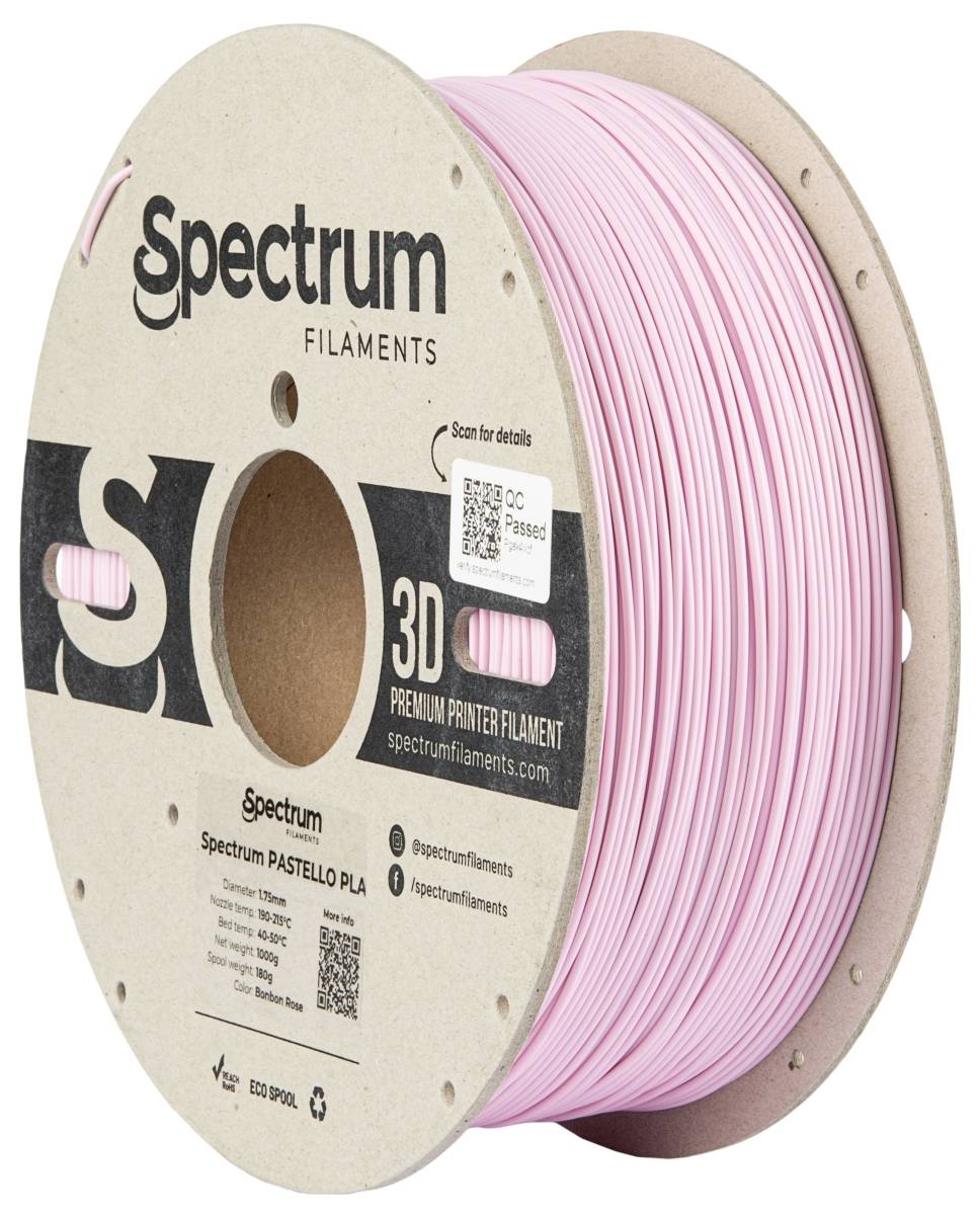 Rouleau de filament d'impression 3D rose de la marque 'Spectrum Filaments'.