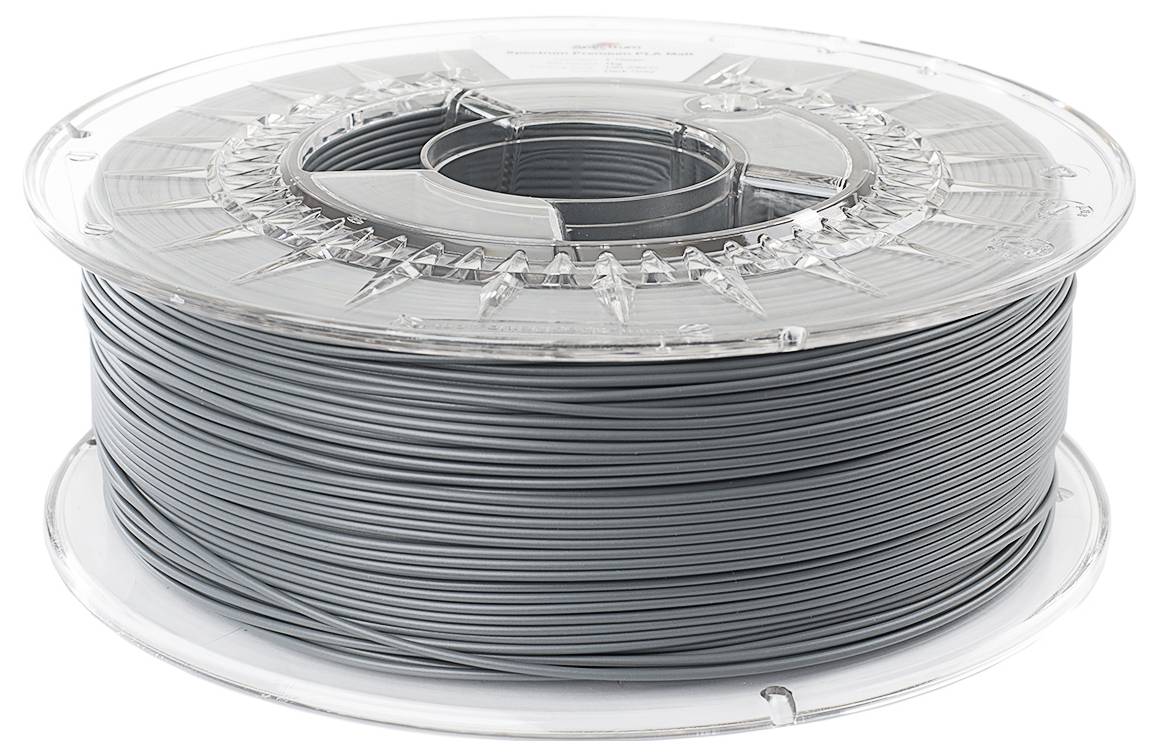 Un rouleau de filament gris pour imprimante 3D.