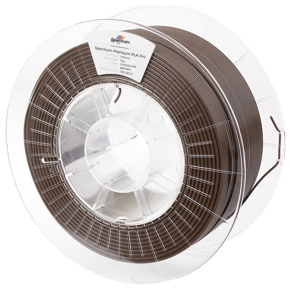 Rouleau de filament PLA couleur chocolat de Spectrum Premium. Adapté aux imprimantes 3D avec un diamètre de 1,75 mm.