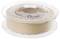Bobine de filament de couleur beige pour imprimante 3D, boîtier en plastique transparent, sur fond blanc.