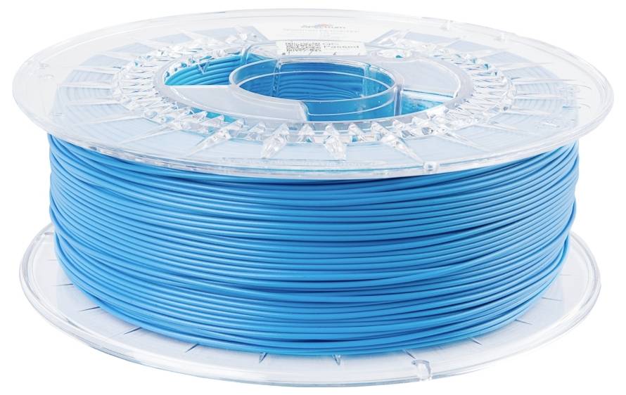 Une bobine de filament bleu pour imprimante 3D.