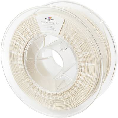 Un rouleau de filament PLA beige pour imprimante 3D avec l'étiquette 'Spectrum premium PLA'.