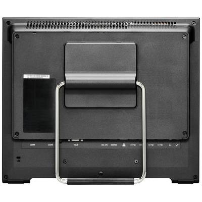 Le dos d'un moniteur noir avec un socle, plusieurs ports et des fentes de ventilation en haut.