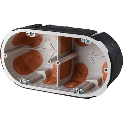 Boîte d'encastrement en plastique de forme ovale, avec bords en plastique noir et faces intérieures oranges, utilisée pour les installations de câbles électriques.