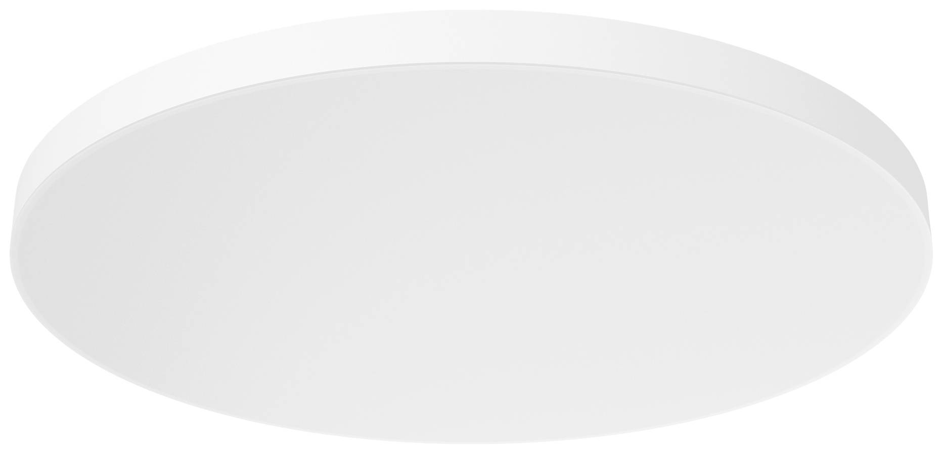 Plafonnier rond blanc en plastique. Design minimaliste, adapté à un aménagement intérieur moderne.