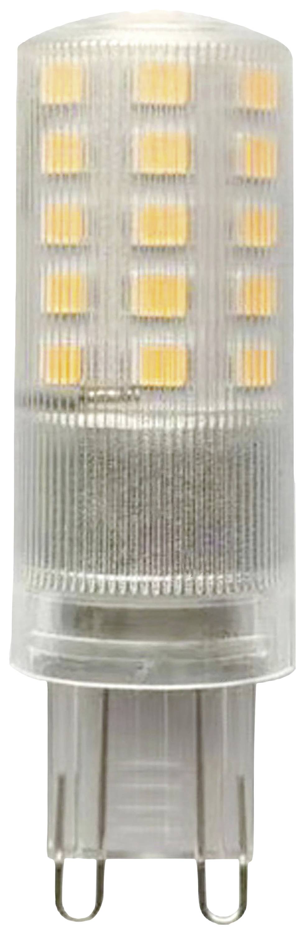 Une ampoule LED avec un culot G9 et plusieurs diodes électroluminescentes oranges, adaptée à un éclairage économe en énergie.