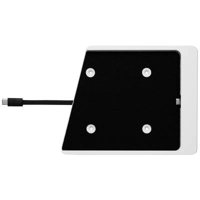Support de moniteur noir avec quatre points de fixation et câble USB-C.