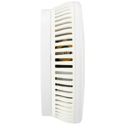 Un déshumidificateur blanc, fixé au mur, avec des fentes de ventilation, utilisé pour déshumidifier l'air ambiant.