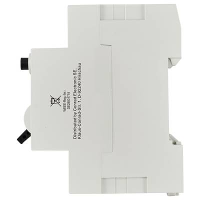 Un appareil électrique blanc avec un interrupteur à bascule et l'inscription « Distribué par Conrad Electronic SE ».
