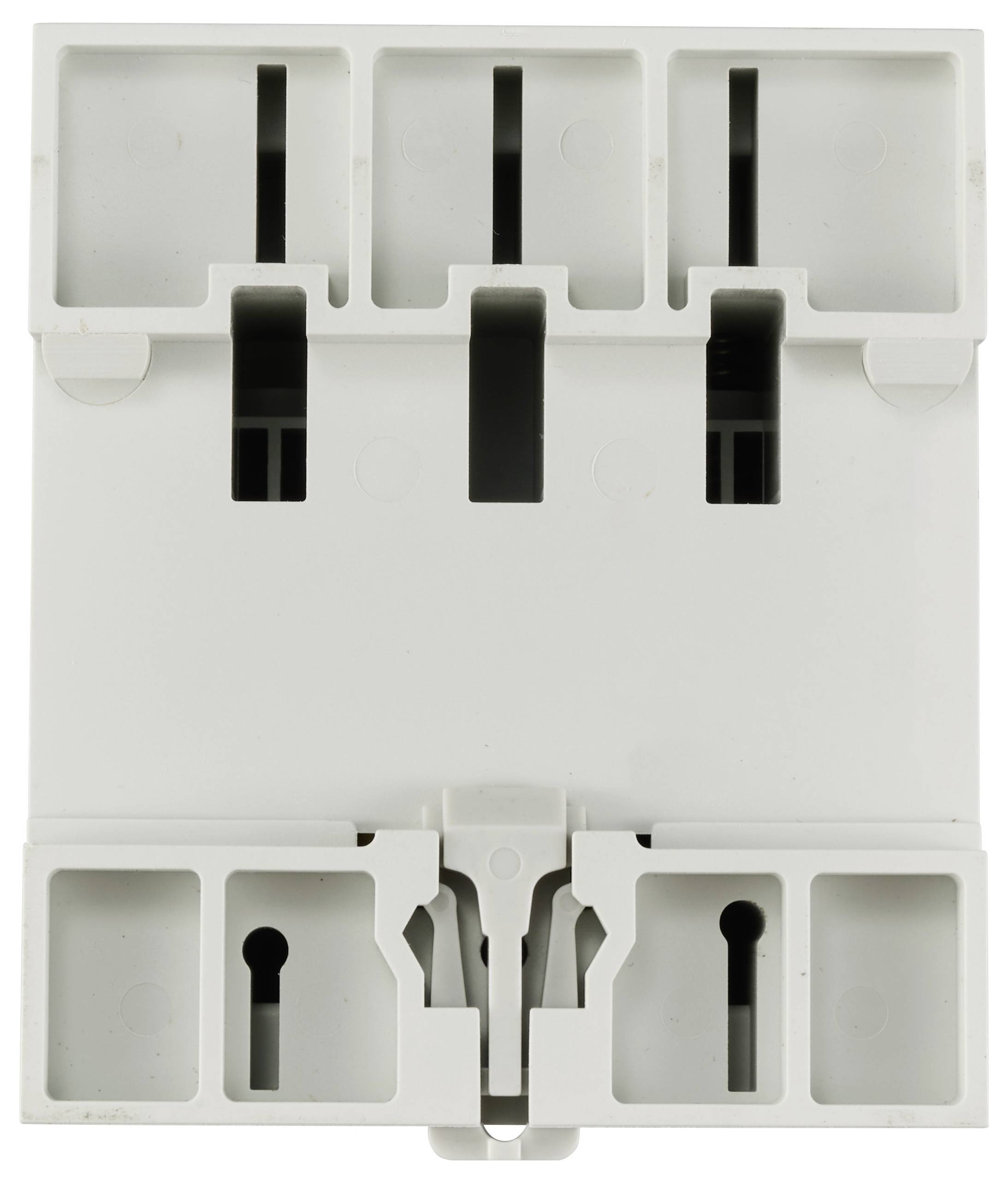 Une borne de connexion électrique blanche avec plusieurs entrées et sorties, probablement destinée aux connexions de câbles dans un circuit électrique.