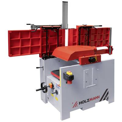 Une machine Holzmann à boîtier rouge et éléments de commande noirs, utilisée pour les processus de travail du bois.