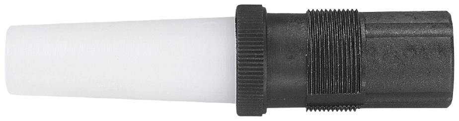 Un raccord tubulaire noir, cylindrique, avec une extrémité cannelée et une section blanche se rétrécissant progressivement.
