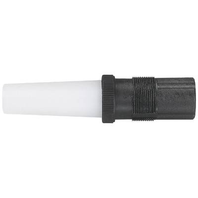 Un raccord tubulaire noir, cylindrique, avec une extrémité cannelée et une section blanche se rétrécissant progressivement.