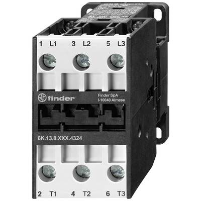 'Un contacteur électrique triphasé avec des étiquettes L1, L2, L3 en haut et T1, T2, T3 en bas ; utilisé pour des circuits industriels.'