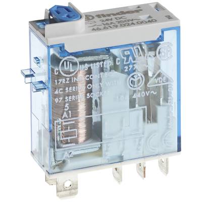 Image d'un relais bleu, vu de côté, avec plusieurs connexions électriques et des marquages techniques sur sa surface.
