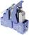 Un relais bleu Finder, type 94.04, monté sur rail DIN, avec marquage CE et UL, adapté pour 10A 250V.