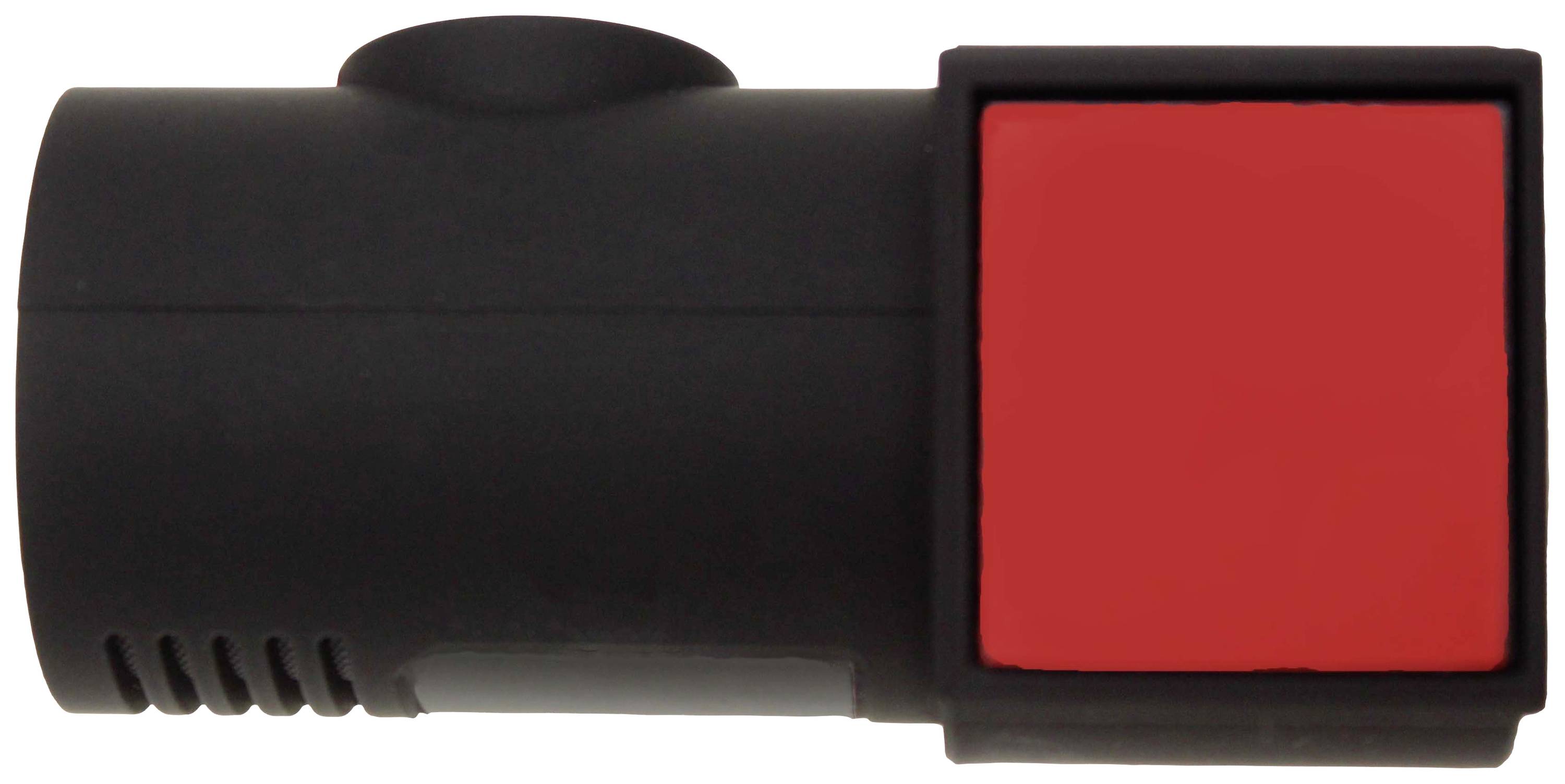 Un cylindre noir avec une surface rectangulaire rouge.