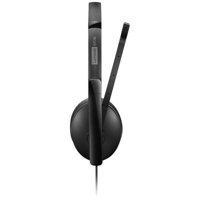 Casque Lenovo noir avec microphone à perche sur le côté droit.
