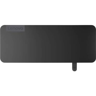 Un appareil électronique noir de forme rectangulaire, avec le nom de marque 'Lenovo' visible dans le coin supérieur gauche.