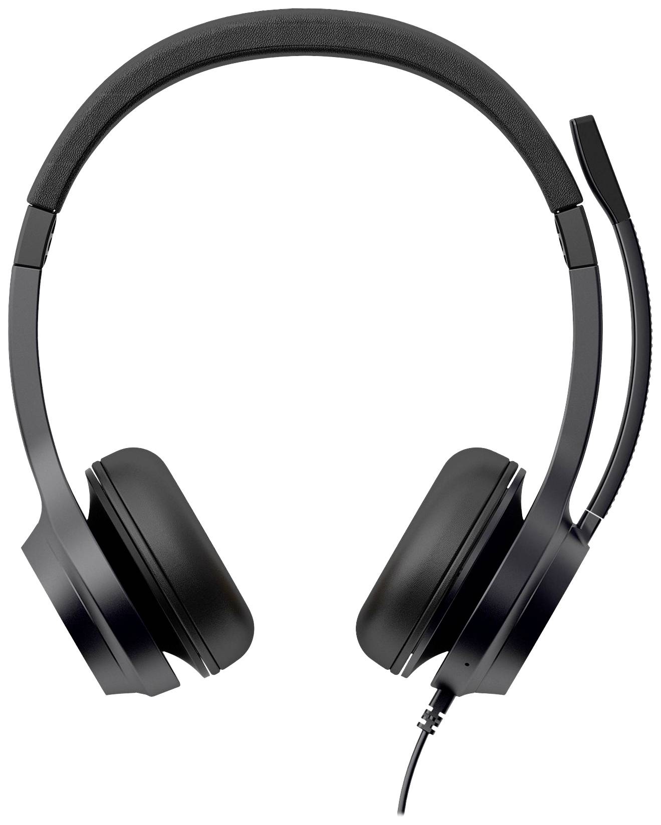 Écouteurs noirs filaires avec microphone, adaptés pour ordinateur ou ordinateur portable. Design moderne et élégant.