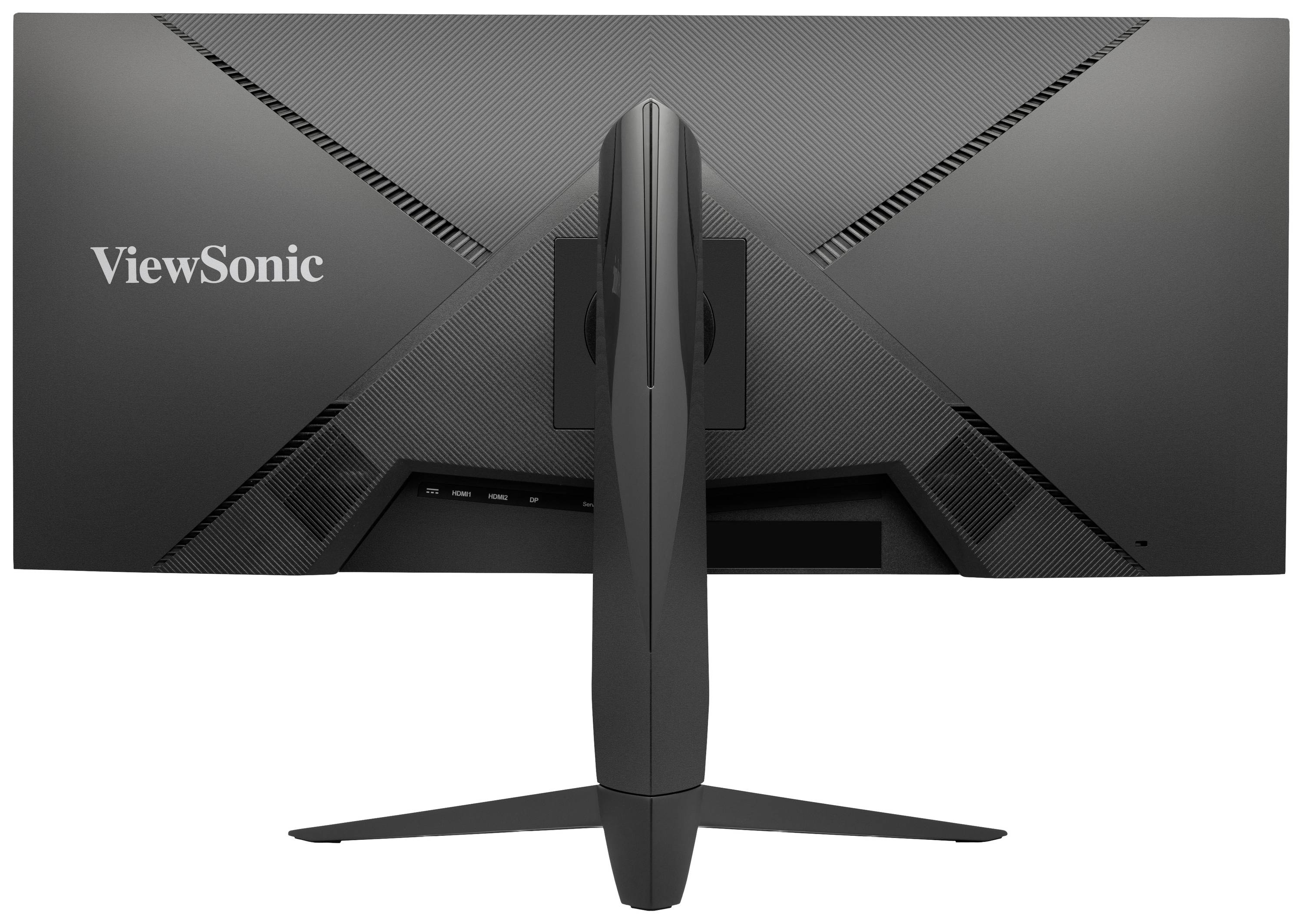 Vue arrière d'un moniteur noir ViewSonic avec un socle élégant et des fentes de ventilation.