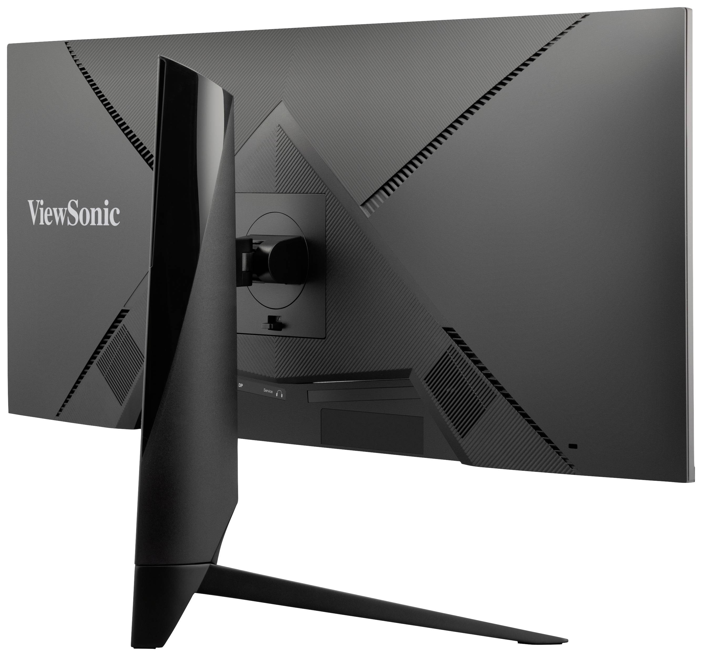 Vue arrière d'un moniteur ViewSonic noir avec un design moderne et élégant, doté d'un socle robuste.