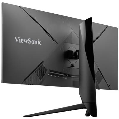 Un moniteur noir ViewSonic vu de dos, montrant le support et le design sobre et moderne de l'écran.