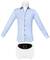 Une chemise bleu clair est tendue sur un repasseur automatique de chemises. L'appareil dispose d'un panneau de commande avec plusieurs réglages.