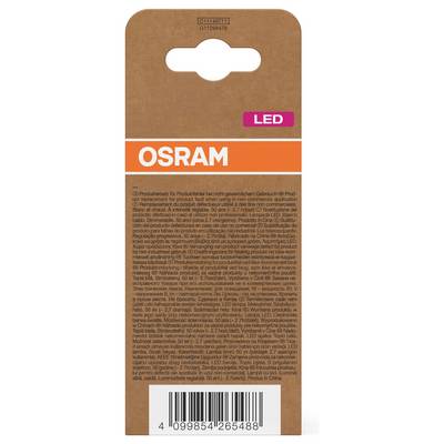 Emballage de l'ampoule LED OSRAM dans un emballage de vente au détail brun et orange avec un code-barres en bas.