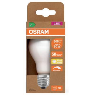 Ampoule LED OSRAM, 806 lm, 8,3W équivalent 60W, blanc chaud, dimmable, culot E27, classe énergétique A.