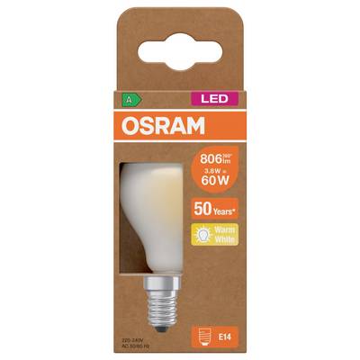 Ampoule LED OSRAM pour culot E14, blanc chaud, 806 lm, 8,6 W, équivalent 60 W, 50 ans.